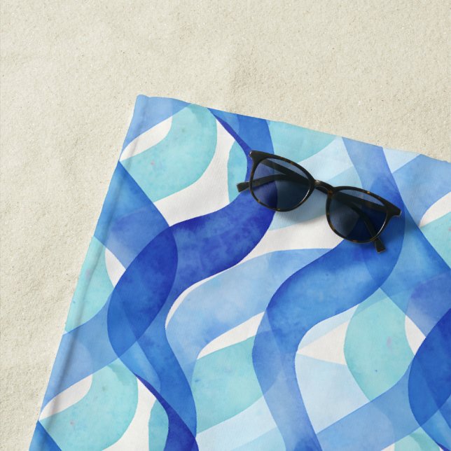 Ocean Flow Watercolor Wave Pattern Beach Towel (In Situ)