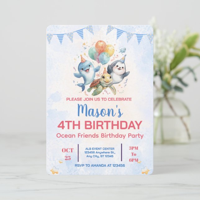 Ocean Friends Birthday Invitation (Standing Front)