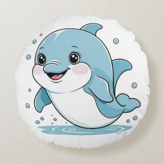 Ocean Friends Cute Sea Creatures Dolphin  Round Pillow