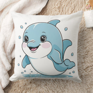Ocean Friends Cute Sea Creatures Dolphin  Throw Pillow