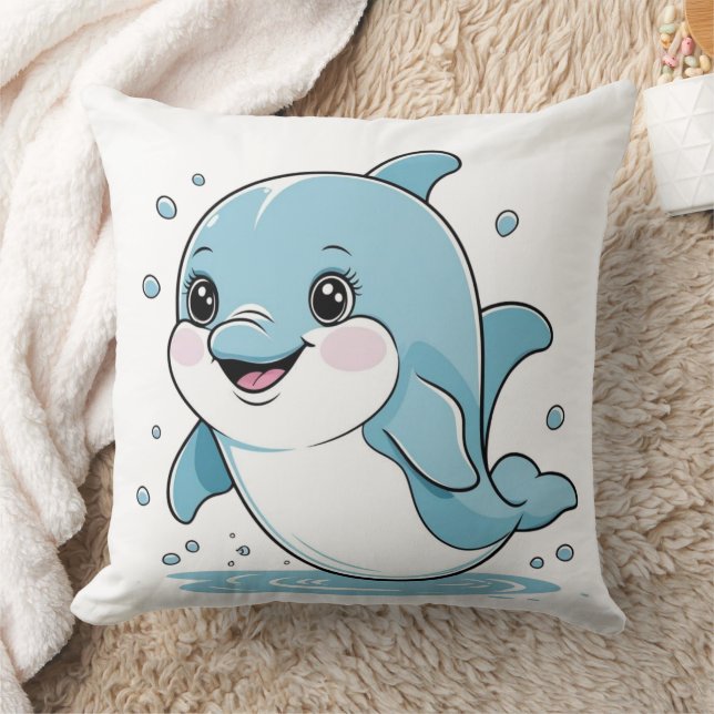 Ocean Friends Cute Sea Creatures Dolphin  Throw Pillow (Blanket)