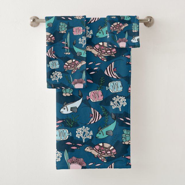 Ocean Friends kids pattern Bath Towel Set (Insitu)