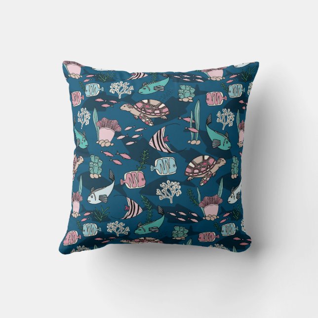 Ocean Friends kids pattern Throw Pillow (Back)
