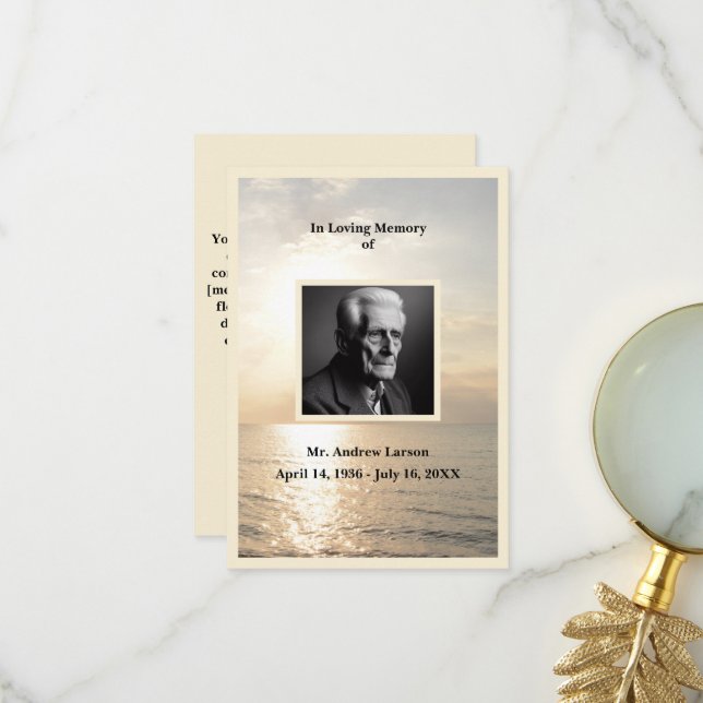 Ocean Funeral Memorial From Family Thank You Card (Front/Back In Situ)