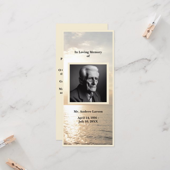 Ocean Funeral Memorial Service Bookmark Card  (Front/Back In Situ)