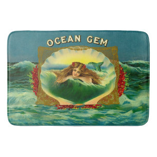 Ocean Gem mermaid cigar label Bath Mat