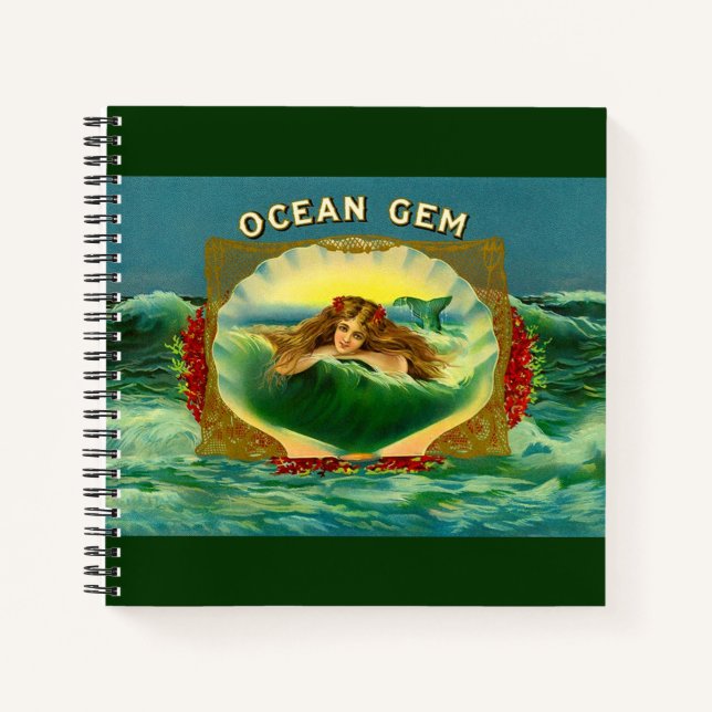 Ocean Gem mermaid cigar label Notebook (Front)