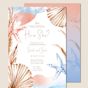 Ocean Gender Reveal He or She Coastal Invitation