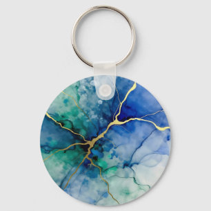 Ocean Geode Alcohol Ink Gold Veins Keychain