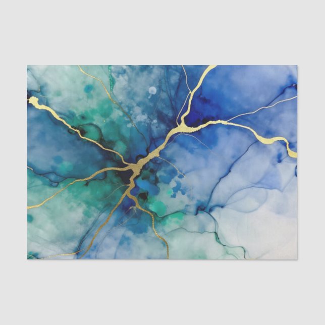 Ocean Geode Alcohol Ink Gold Veins Tissue Paper (Front)