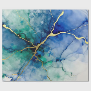 Ocean Geode Alcohol Ink Gold Veins Wrapping Paper