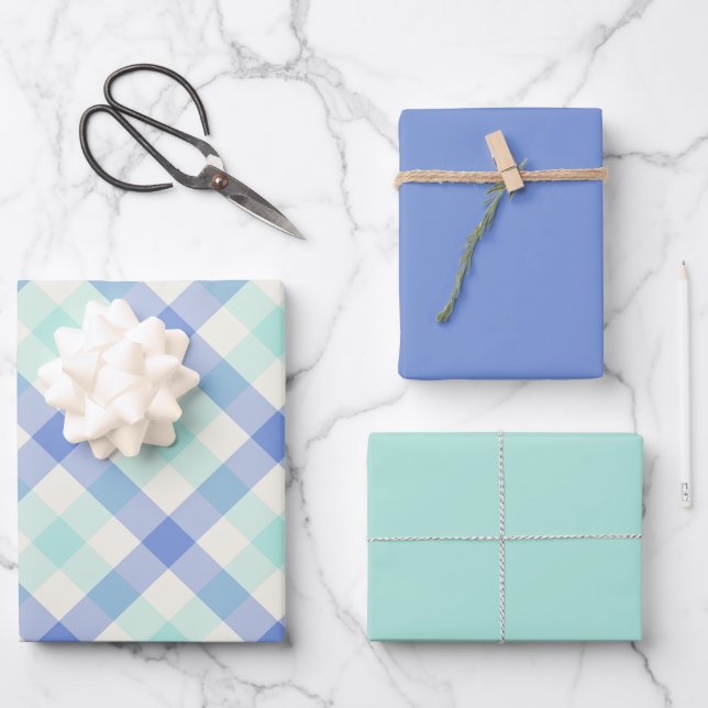 Ocean Gingham Wrapping Paper Sheet (Front)