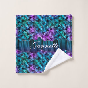 Ocean Glam Turquoise Purple Mermaid Faux Glitter Bath Towel Set