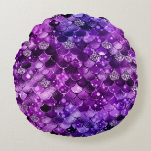 Ocean Glamour Colourful Fish Scales Pattern Round Pillow