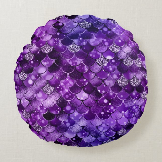 Ocean Glamour Colourful Fish Scales Pattern Round Pillow (Front)