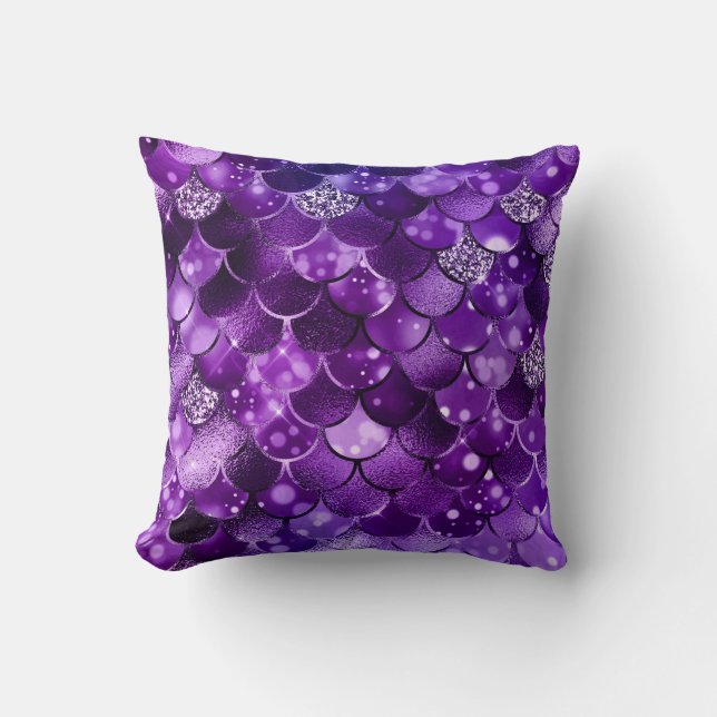Ocean Glamour Colourful Fish Scales Pattern Throw Pillow (Front)
