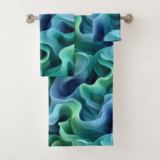 Ocean Glow Abstract Gradient Waves Pattern Bath Towel Set (Insitu)