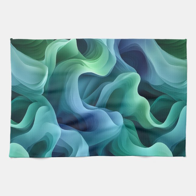 Ocean Glow Abstract Gradient Waves Pattern Kitchen Towel (Horizontal)