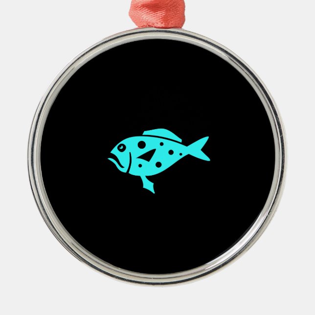 Ocean Glow_Aqua Blue-on-Black Grouper Metal Ornament (Front)