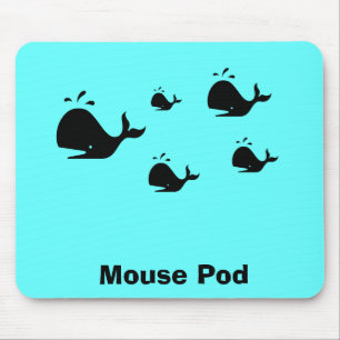 Ocean Glow_black-on-blue Whale "Mouse Pod" Mouse Pad