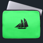 Ocean Glow_Black-on-Green Clipper Ship Laptop Sleeve<br><div class="desc">If you're feeling creative,  you can change the size,  position,  colour,  and even the number of Clipper ships,  along with the background colour. Just click "Customize it, " and away you go!</div>