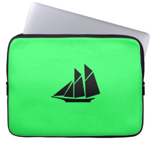 Ocean Glow_Black-on-Green Clipper Ship Laptop Sleeve