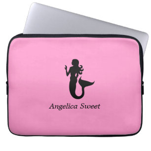 Ocean Glow_Black-on-Pink Mermaid_personalized Laptop Sleeve