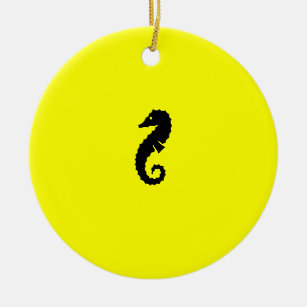Ocean Glow_Black-on-Yellow Seahorse necklace Ceramic Ornament