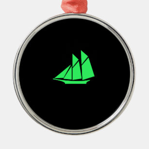 Ocean Glow_Green-on-Black Clipper Ship Metal Ornament