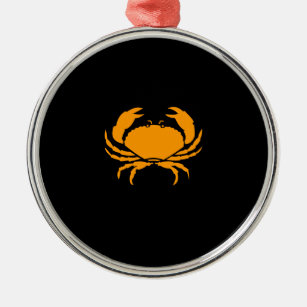 Ocean Glow_Orange-on-Black Crab Metal Ornament