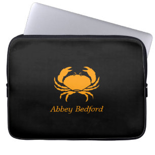 Ocean Glow_Orange on Black Crab_personalized Laptop Sleeve