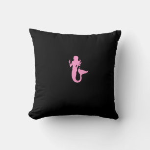 Ocean Glow_Pink-on-Black, Black-on-Pink Mermaid Throw Pillow