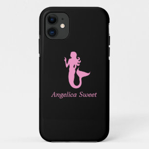 Ocean Glow_Pink-on-Black Mermaid_personalized iPhone 11 Case
