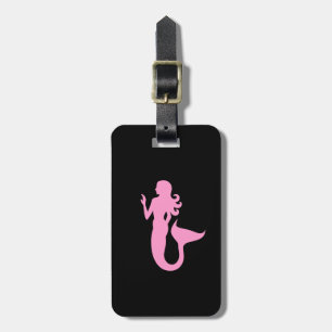 Ocean Glow_Pink-on-Black Mermaid_personalized Luggage Tag