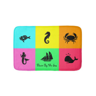 Ocean Glow_six panel, multi-colour, multi-Icon Bath Mat