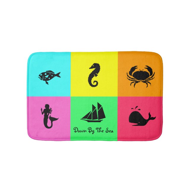 Ocean Glow_six panel, multi-colour, multi-Icon Bath Mat (Front)