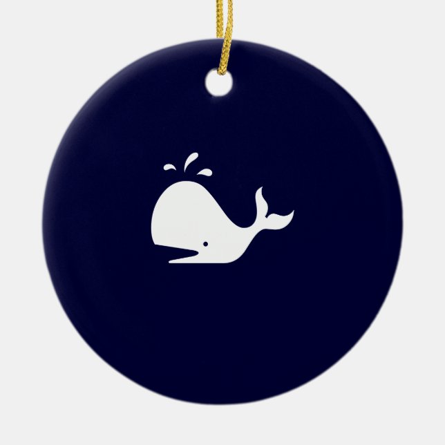 Ocean Glow_White-on-Blue Whale necklace Ceramic Ornament (Front)