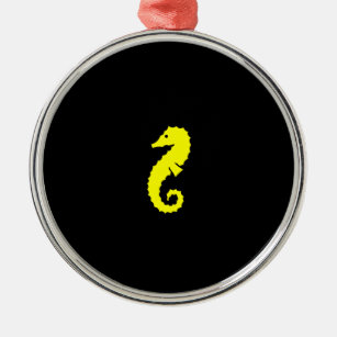 Ocean Glow_Yellow-on-Black Seahorse Metal Ornament