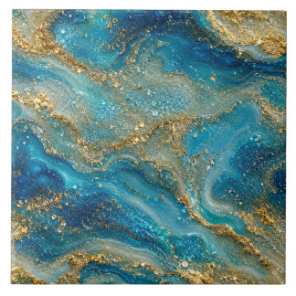 Ocean Gold Flow – Luxury Blue Turquoise Abstract Tile
