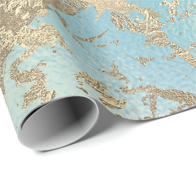 Ocean Gold Marble Pastel Unicorn Urban Abstract Wrapping Paper (Roll Corner)