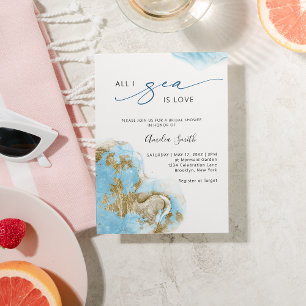 Ocean Gold Shore All I Sea is Love Bridal Shower Invitation
