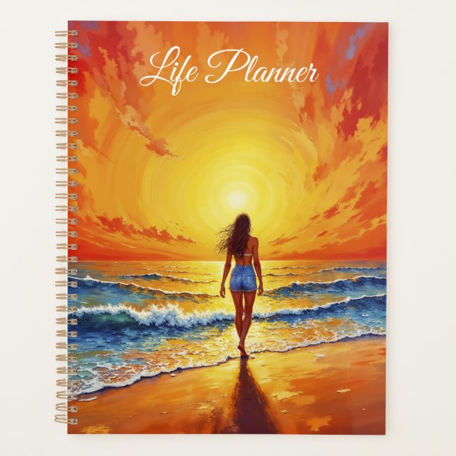 Ocean golden hour glow orange sunset art planner (Front)