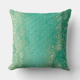 Ocean green golden marble throw pillow