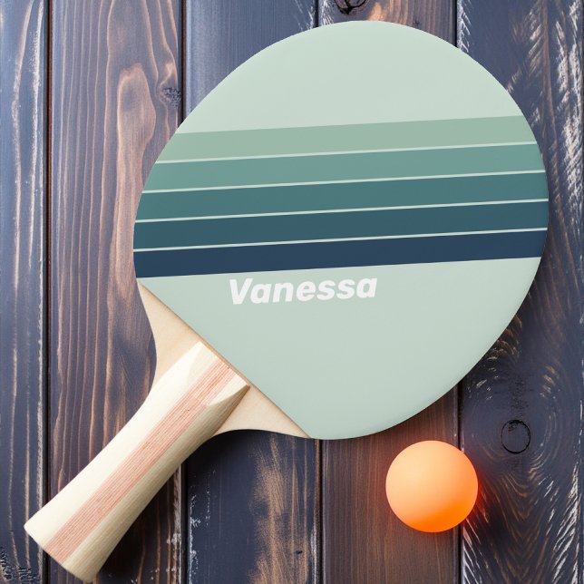 Ocean Green Nostalgic Striped with Name Ping Pong Paddle (Creator Uploaded)