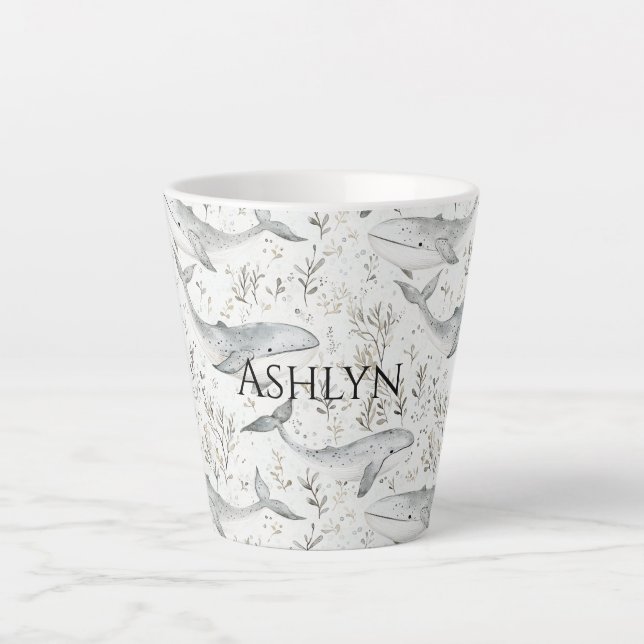 Ocean Grey Whales Baby Shower Latte Mug (Front)