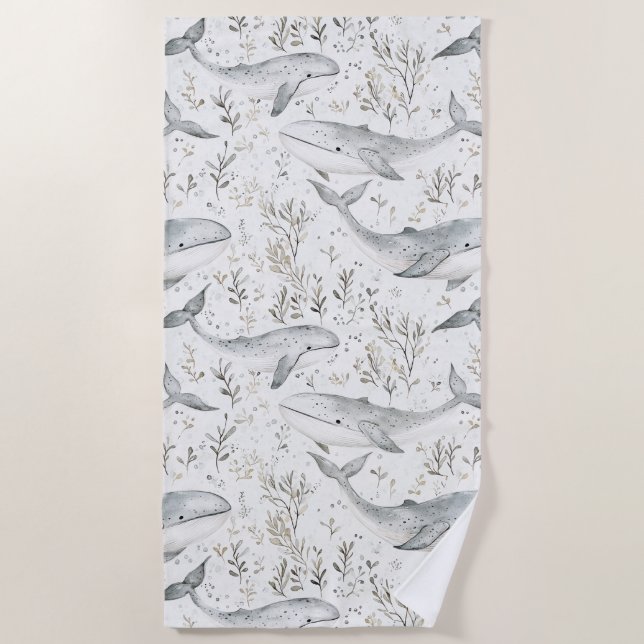 Ocean Grey Whales Beach Towel (Front)