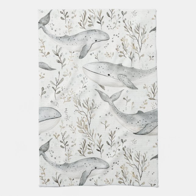 Ocean Grey Whales Kitchen Towel (Vertical)
