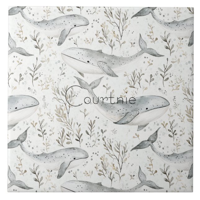 Ocean Grey Whales Tile (Front)