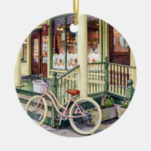 Ocean Grove NJ– Bicycle in Front of Ice Cream Shop Ceramic Ornament