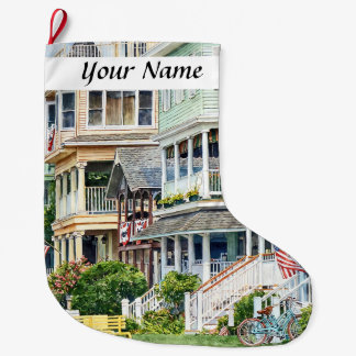 Ocean Grove NJ – Bicycles and Yellow Bench Large Christmas Stocking
